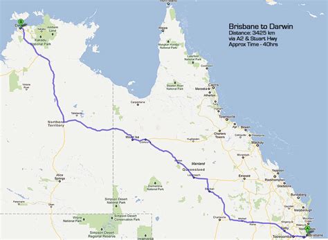 Road map Darwin, NT-Brisbane, QLD - roadonmap.com