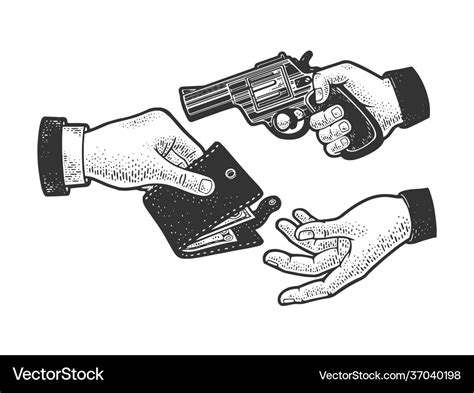 Robbery with a gun sketch Royalty Free Vector Image