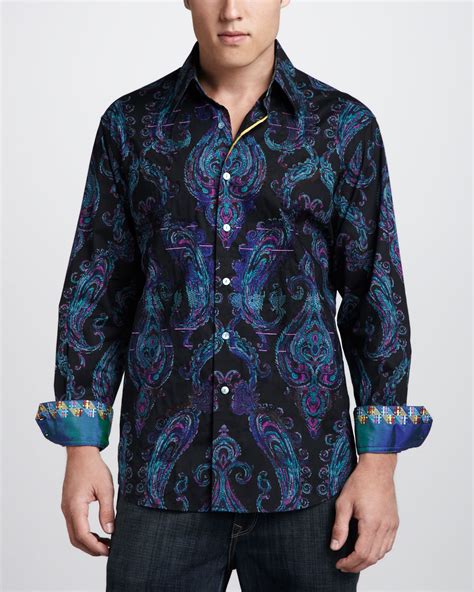 Robert Graham Blue Paisley Cotton S/S Mens Shirt Size Small