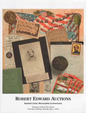Robert edwards auction. • February 2024 Encore Auction Start: 2/8/2024 12:00 AM EST End: 2/18/2024 9:00 PM EST Prices Shown Include Buyer's Premium. Search. Browse. Categories. All Categories. Pre-1900 Baseball Cards (1830-1899) (31) Prewar Baseball Cards (1900-1941) (1323) Postwar ... Robert Edward Auctions PO Box 430 
