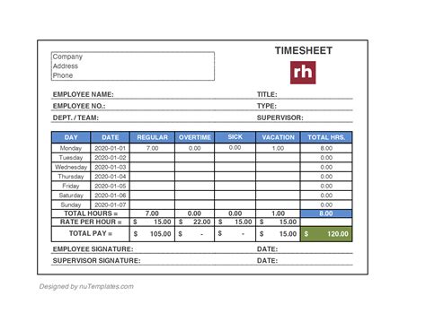Instructions for Use: Robert Half Timesheet Template. Here are some instructions to start using this printable robert half timesheet: 1. Fill-in the worker & employee details 2. Enter “data, description & hours worked” for each task 3. Calculate total hours worked 4. Get it signed by worker & employer 5. Print the timesheet for use. 