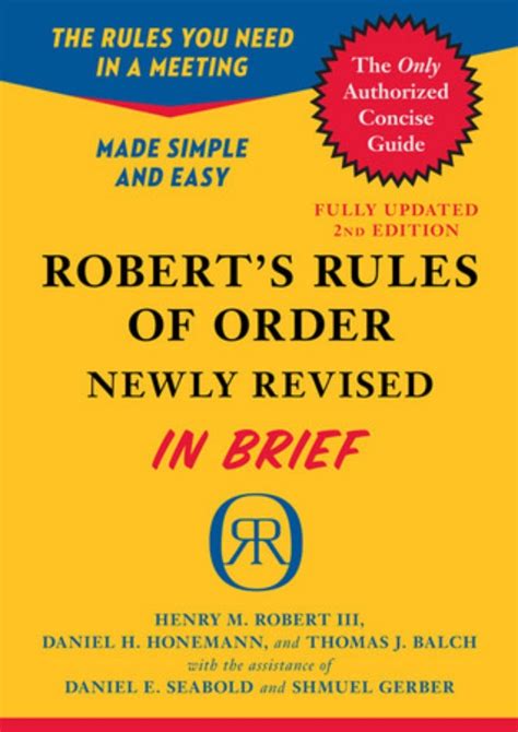 Full Download Roberts Rules Of Order Newly Revised In Brief By Henry Martyn Robert