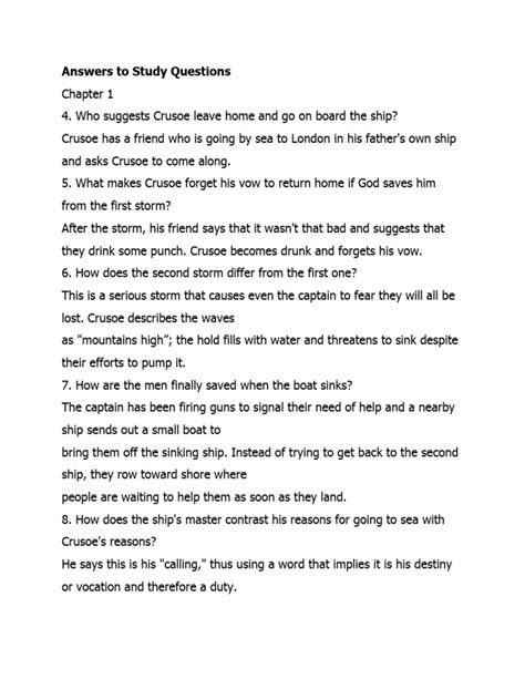 Robinson crusoe questions and answers