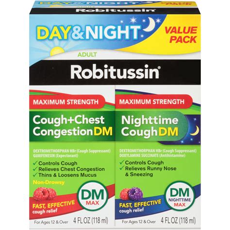 Robitussin dm vs mucinex dm. Controls and relieves a frequent cough, plus thins mucus to relieve your chest congestion, too! Get your symptoms under control with a tough cough suppressant AND an effective expectorant. *Compared to Robitussin Cough + Chest Congestion DM 10mL. ⚬This product contains the active ingredient Dextromethorphan HBr and Guaifenesin. 