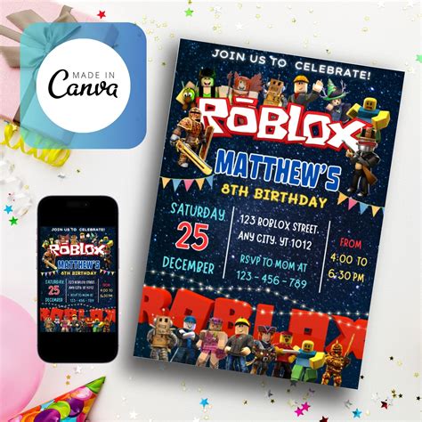 Roblox Birthday Party Invitation for Kid Roblox Invitation Etsy