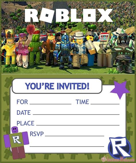 Roblox Birthday Party Invitation template Printable