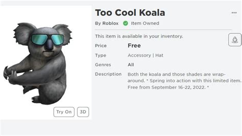 Roblox How to Get the Free Too Cool Koala Avatar Item