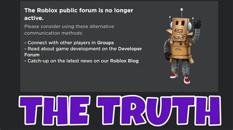 Roblox forums removed.  Loss of Community Hub For many long-time users, the forums were m...