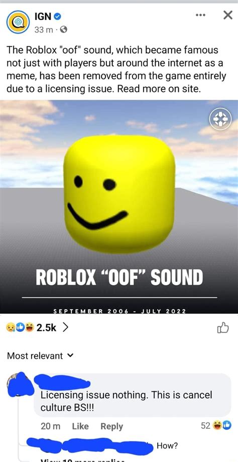 Roblox removes famous Oof sound due to licensing issue
