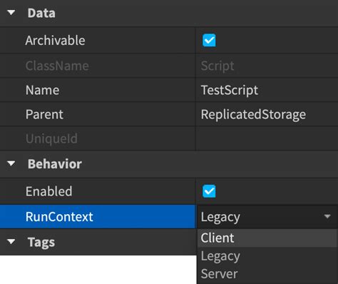 Roblox server side script. When you create a Script, its default run context is Legacy...