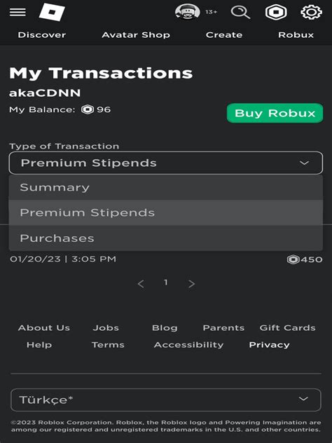 Roblox summary transaction tab.  The My Transactions page will load.  This includes all your p...