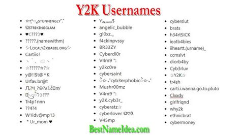 Roblox usernames y2k. Welcome to the NicknameDB entry on y2k nicknames! Below you'll find name ideas for y2k with different categories depending on your needs. According to Wikipedia: Y2K may refer to: Y2K problem, a computer issue related to the year 2000 Year 2K, the year 2000 ("Y" stands for "year", and "K" stands for "kilo-", which means "thousand") ... 