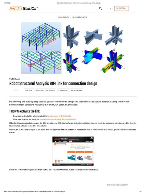 Robot Structural Analysis BIM link for connection design IDEA StatiCa
