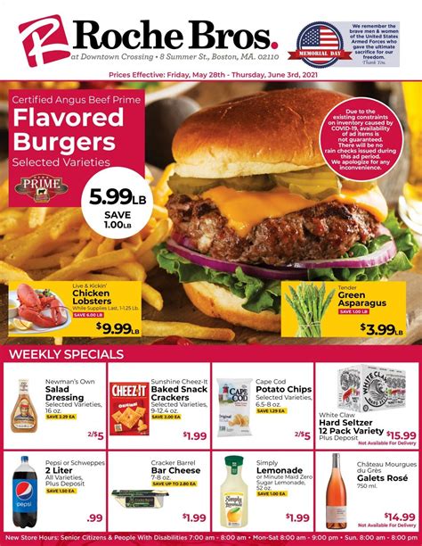 The prices are recommended by official retailers. Promotions are time-limited and the expiration dates can be found in the weekly ads or until stocks run out. Weekly ads are for information purposes only. Prices may vary depending on the shop location. Check Roche Bros Supermarkets ad - valid 03/24 - 03/30/2023. Don't miss special sales for the ...