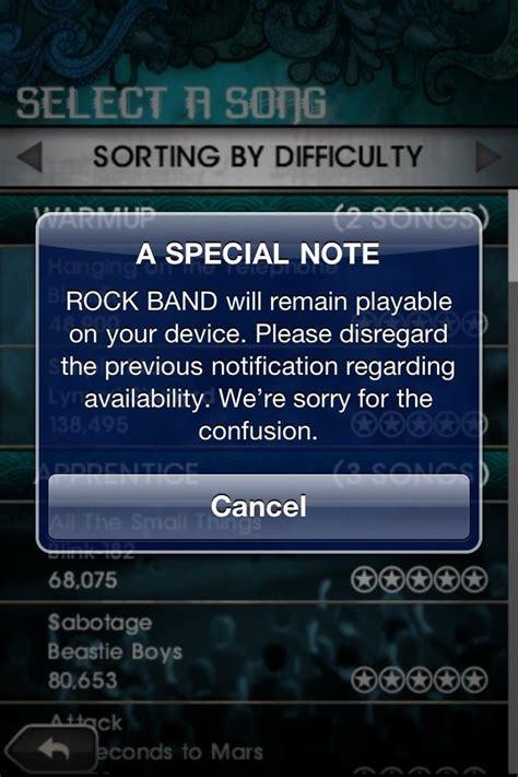 Rock Band iOS "no longer playable" after 31st May