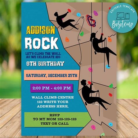 Rock Climbing Birthday Party Invitations