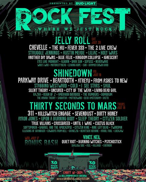 Rock fest 2024. The 2024 Rockfest lineup features a diverse range of rock, country, hip-hop, and rap artists, including Jelly Roll, Brantley Gilbert, and Andrew Baylis, among 