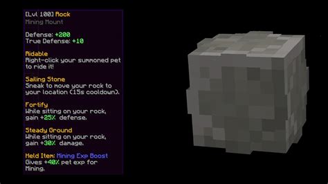 Rock pet hypixel. Rarity, officially known as Tier, is one of the factors of any item in SkyBlock. An item's rarity serves as a gauge of its worth and usability. Rarity also affects how strong and costly a Reforge will be. Every item in Skyblock has a rarity associated with it. This is a list of normal rarities: This is a list of other rarities: In SkyBlock, Weapons, Armor, and Tools (except … 