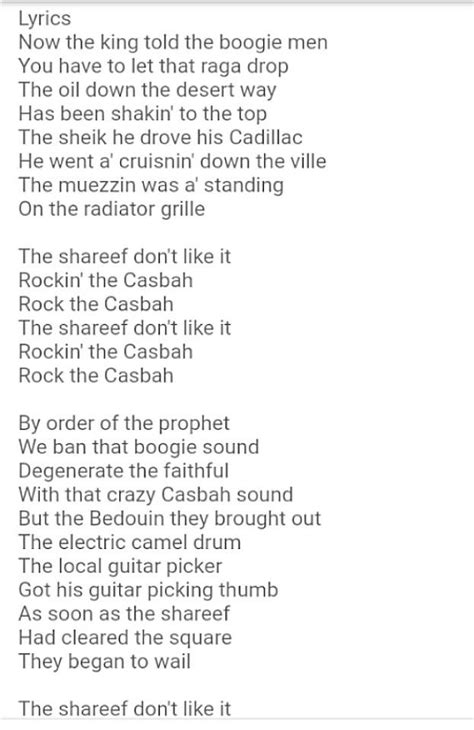 Rock the casbah lyrics. "Rock the Casbah" is a song by the English punk rock band The Clash, released in 1982. The song was released as the third single from their fifth album, Combat Rock. It reached number eight on the Billboard Hot 100 chart in the US (their second and last top 40 and only top 10 single in the United States) and, along with the track "Mustapha ... 