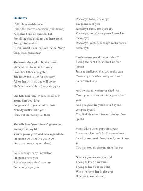 Rockabye PDF Songs Written Scribd.