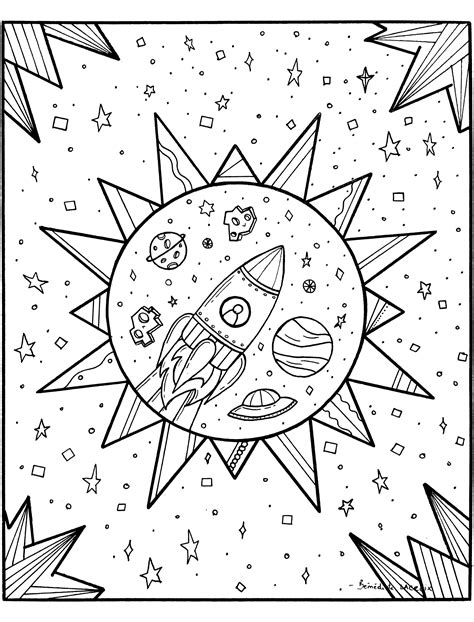 Rocket in space Anti stress Adult Coloring Pages
