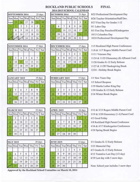 Rockland Schools Calendar