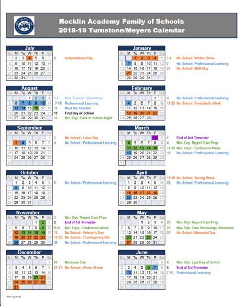 Rocklin Academy Turnstone Calendar