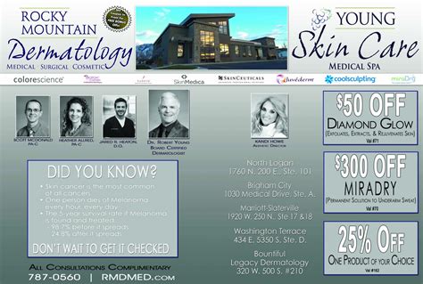 Rocky mountain dermatology. Specialties: Rocky Mountain Dermatology's goal is to help our patients improve their skin's health and appearance by providing innovative, complete, medical, surgical and cosmetic dermatological services. Whether you are interested in an annual skin examination, acne care or laser treatment to help reverse the signs of aging, we have the expertise to treat your skin care … 