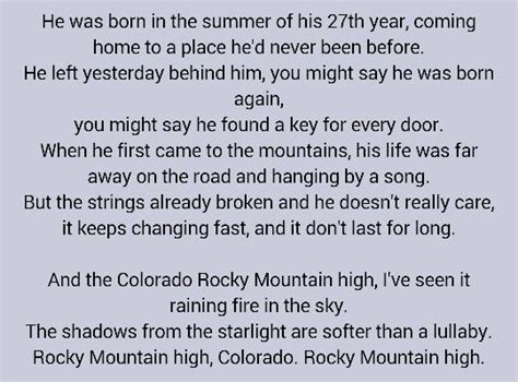 Rocky mountain high lyrics. Things To Know About Rocky mountain high lyrics. 