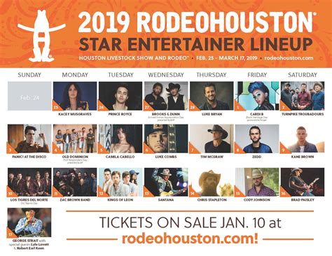 Rodeo lineup 2023. Brooks & Dunn, Walker Hayes, Zac Brown Band, Jason Aldean, Jon Pardi and Ashley McBryde are all scheduled to take the stage in between. RodeoHouston will also include entertainment from Texas... 