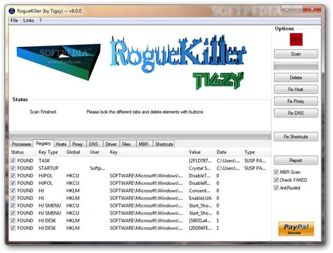 Roguekiller. Apr 2, 2014 · Execute TDSSKiller.exe by doubleclicking on it. Press Start Scan. If Malicious objects are found, do NOT select Copy to quarantine. Change the action to Skip, and save the log. Once complete, a log will be produced at the root drive which is typically C:\ ,for example, C:\TDSSKiller.<version_date_time>log.txt. 