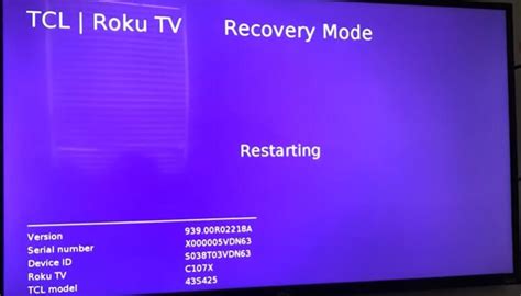Roku tv stuck in recovery mode. Tracker ID when this issue occurs (when you see this issue occur, press the Home button 5 times, followed by the Back button 5 times, and provide us with this ID). Steps to reproduce the issue or behavior that you see with the channel. Once we have this information, we will be able to investigate further. Thanks, Arjiemar. 
