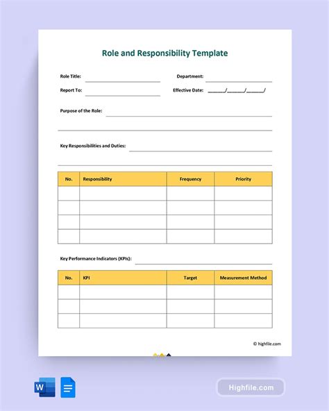 Role and Responsibility Template Word Google Docs Highfile