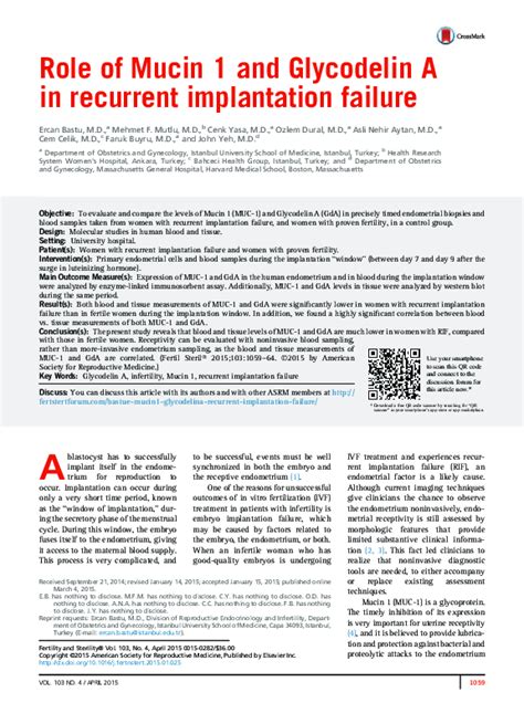 Role of Mucin 1 and Glycodelin A in recurrent implantation failure.