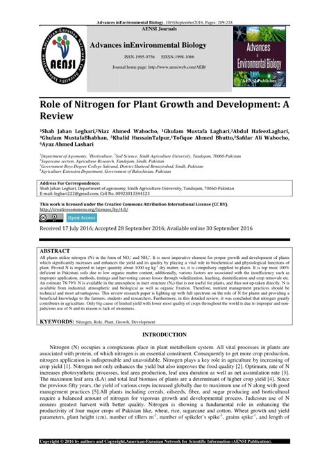 Role of Nitrogen for Plant Growth and Development: A review