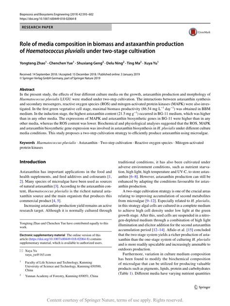 Role of media composition in biomass and astaxanthin …