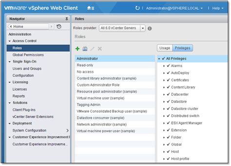 Role of user/service account accessing the vCenter server