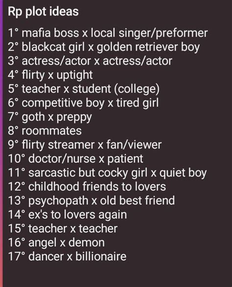 Roleplay plot ideas.  It&rsquo;s mostly just inspiration to create fun and interesting roleplays hah...