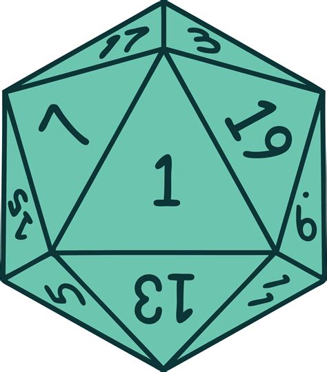 The chance of any given roll on a d20 is 5% (1/20), and each increment on the die represents a 5% improvement in your odds. Forms of D20 Dice: There are two types of d20. 1. Standard Form: A regular icosahedron is a polyhedron with 20 faces that are equilateral triangles. It is the Platonic solid with the most faces.. 