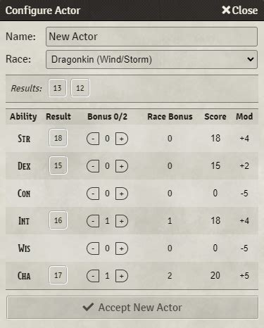 Roll New Character Stats (RNCS) Foundry Virtual Tabletop