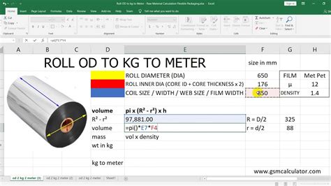 Roll OD to Kg to Meter Raw Material Calculation Flexible