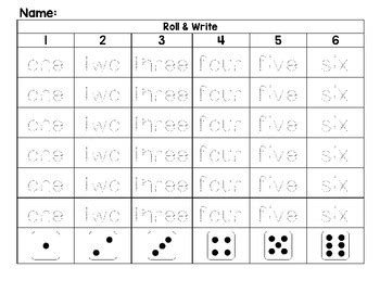 Roll and write worksheet