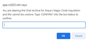 Roll20 clear chat command.  (Version 1.  Remember that there is a tab-auto...