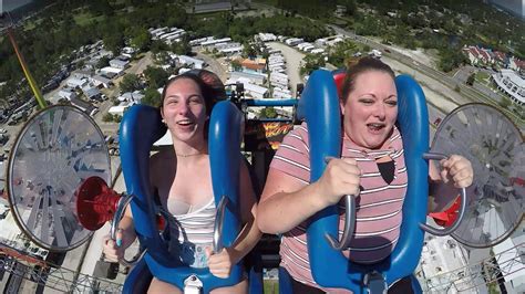 Us thrill seekers love the sight of a stomach-churning, vomit-inducing ride. So this fellow hedonist must had been ecstatic when she spotted the sling-shot at an amusement park. Her reaction mid-flight confirms that. Watch the woman on the left take her enjoyment of this ride to orgasmic heights by erupting into a chorus of moans which wouldn’t sound out of place in the bedroom. She cries ...