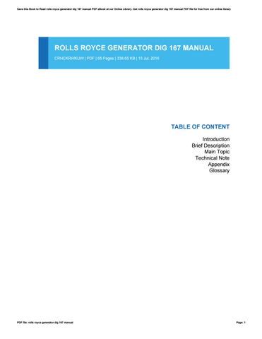 Rolls royce generator dig 167 manual. - Bibliographie der selbststandig erschienenen veroffentlichungen walther victors aus den jahren 1921-1982.