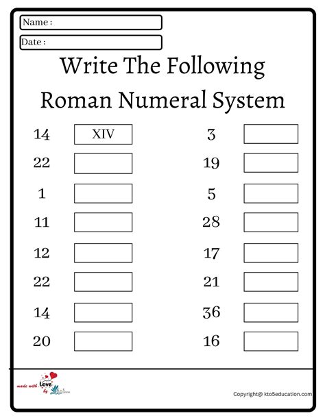 Roman Numeral System Worksheet FREE Download
