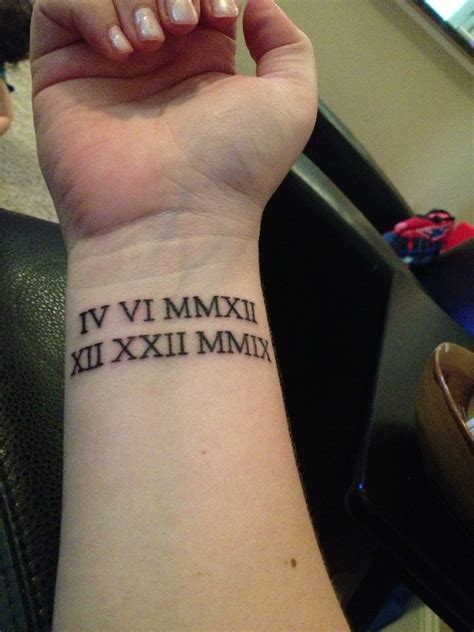 3. Impressive Roman Numerals Tattoo On Chest: This is an eye-catchy tattoo design depicted on the collar bone of the lady where along with the date in Roman numeral, her name is sketched in a flowing font lending a fantastic look to the wearer’s persona. 4. Remarkable Roman Numeral Tattoo Design: As the black rose symbolizes grief or loss of .... 