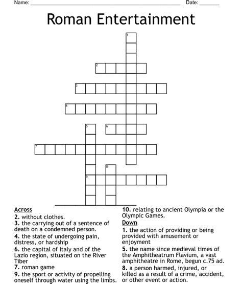 Roman sports and entertainment crossword guide. - Storekeeper civil service exam study guide.