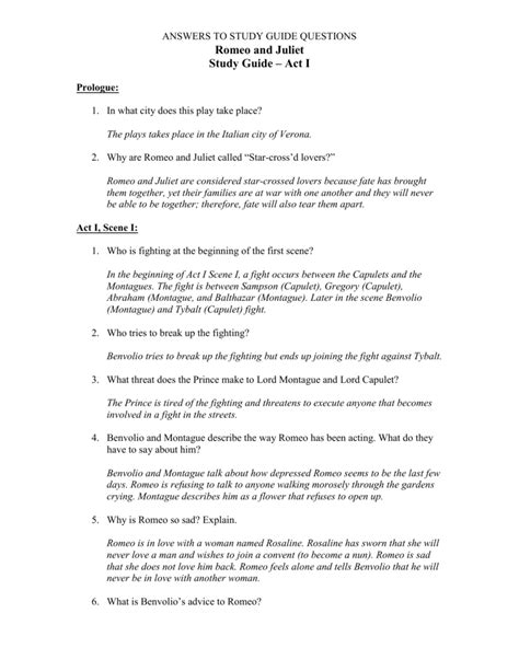 Romeo and juliet study guide answers act 1. - Eco sanity a common sense guide to environmentalism.