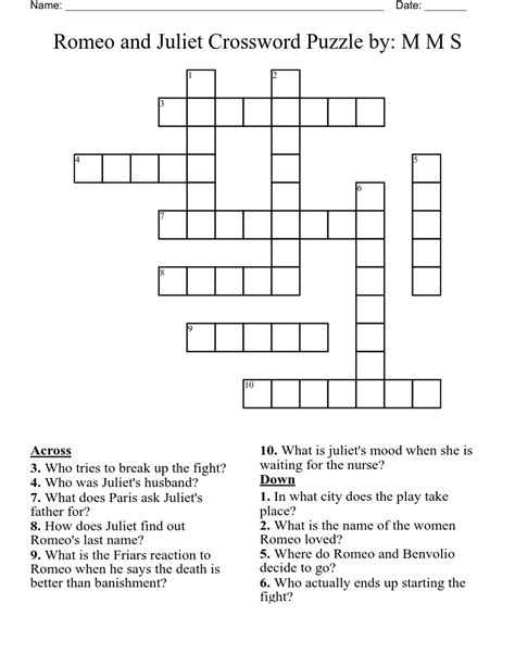 Romeo or juliet crossword clue 4 letters. romeo or juliet, e. g. Crossword Clue. The Crossword Solver found 30 answers to "romeo or juliet, e. g.", 6 letters crossword clue. The Crossword Solver finds … 